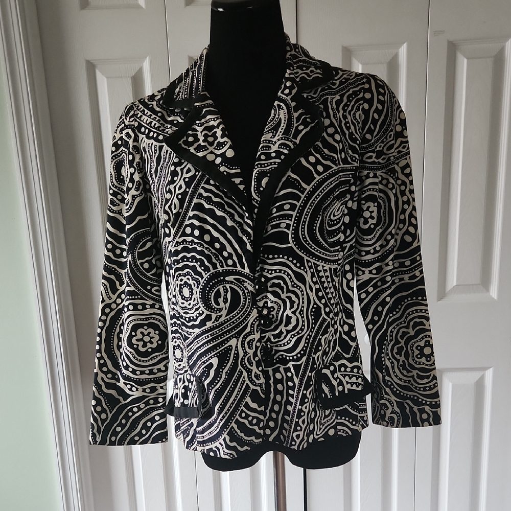 Vintage Lined Black and White Patterned Women's Jacket Medium Size 10